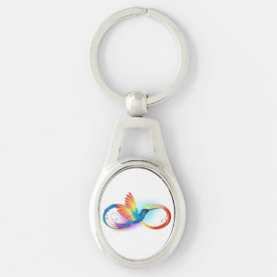 Kolibri mit Unendlichkeitssymbol in Regenbogenfarb Schlüsselanhänger