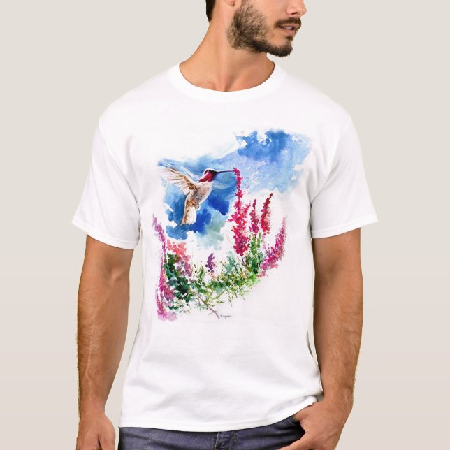 Kolibri mit Wooley blauen Locken T-Shirt (Vorderseite)