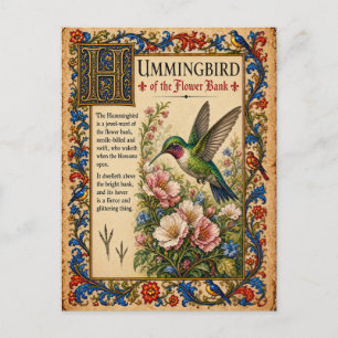 Kolibri, mittelalterliche Bestiarien-Kunst Postkarte