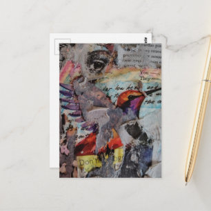 Kolibri-Mixed-Media-Collage in Arbeit Postkarte