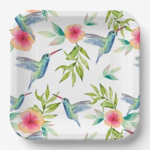 Kolibri-Papierteller, Wasserfarben-Vogel-Party Pappteller