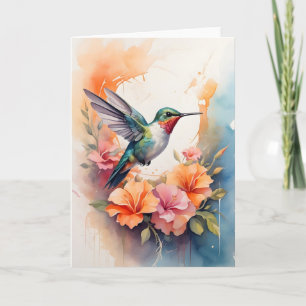 Kolibri umgeben von farbenfrohen Blumen Leer Karte