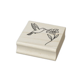 Kolibri und Blume – Minimalistische schwarze Linie Gummistempel