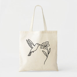 Kolibri und Blume – Minimalistische schwarze Linie Tragetasche