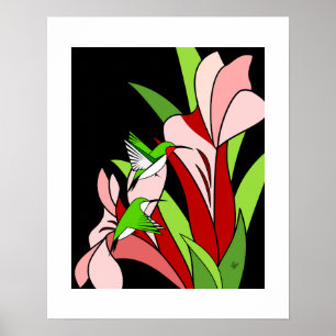 Kolibri- und Blumenkunst-Druck Poster