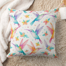 Kolibri- und Blumenpastell-Wasserfarbenmuster Kissen