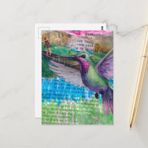 Kolibri und Boot Abstract Mixed Media Collage Postkarte