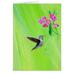 Kolibri und Duftende Platterbsen Gemälde Grußkarte