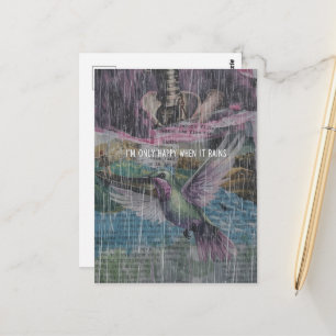 Kolibri und Knochen mit Regen Zitat Collage Postkarte