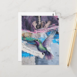 Kolibri und Knochen mit Regencollage Postkarte
