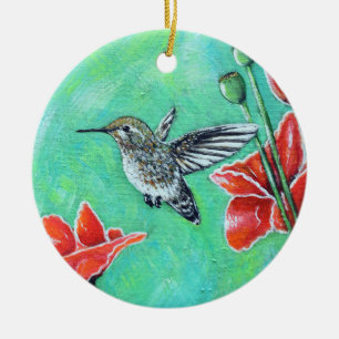 Kolibri- und Mohnblumen-Gemälde Keramik Ornament