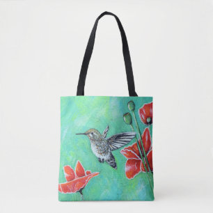 Kolibri und Mohnblumen Gemälde Tasche