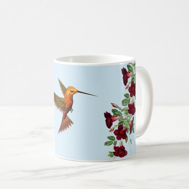 Kolibri und rote Blumen Kaffeetasse (VorderseiteRechts)