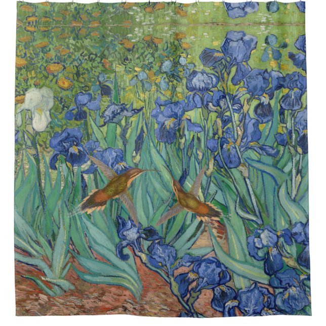 Kolibri-Van- Goghiris-Blumen-Duschvorhang Duschvorhang (Vorderseite)