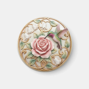 Kolibri Vintage Viktorianisch Rosa Rose Floral Magnet