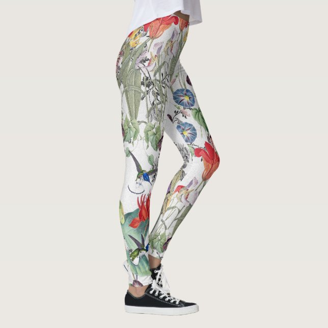 Kolibri-Vogel-Blumen ganz über Druck-Leggings Leggings (Rechts)