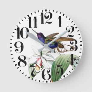Kolibri-Vogel-Blumen-große Zahl-Wand-Uhr Runde Wanduhr