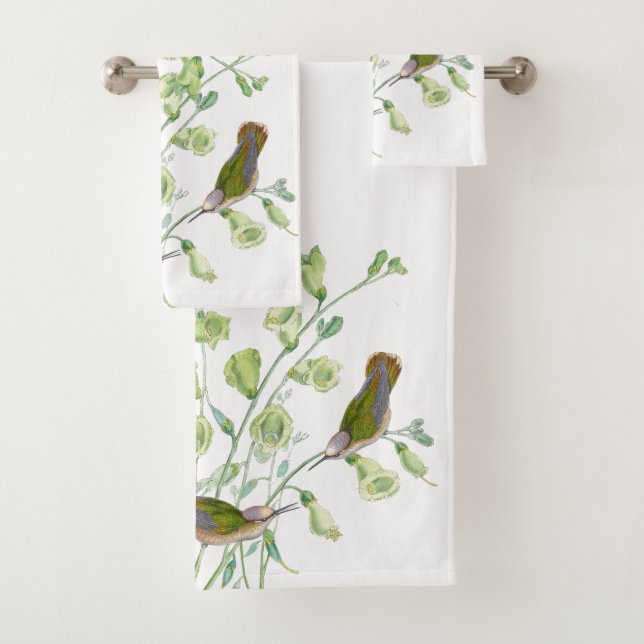 Kolibri-Vogel-Blumen-Tier-Bad-Tuch-Set Badhandtuch Set (Insitu)