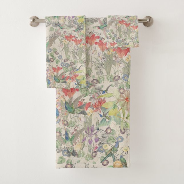 Kolibri-Vogel-Blumen-Tier-Bad-Tuch-Set Badhandtuch Set (Insitu)