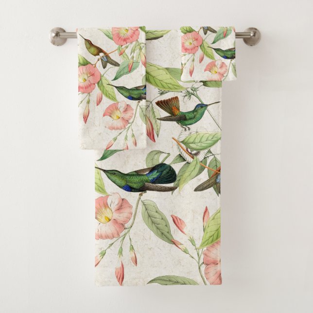 Kolibri-Vogel-Blumen-Tier-Bad-Tuch-Set Badhandtuch Set (Insitu)