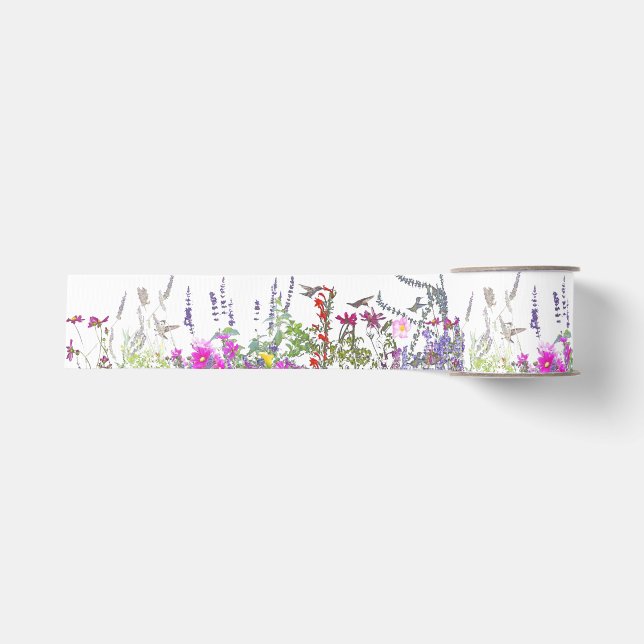 Kolibri-Vogel-BlumenBlumegrosgrain-Band Ripsband (Vorderseite)