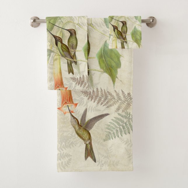 Kolibri-Vogel-Farn-Blumen-Bad-Tuch-Set Badhandtuch Set (Insitu)