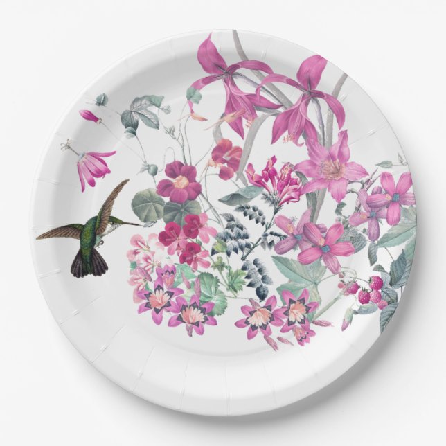 Kolibri-Vogel-Garten-Blumen-Papierplatte Pappteller (Vorderseite)