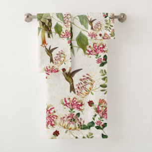 Kolibri-Vogel-Geißblatt-Blumen-Bad-Tuch-Set Badhandtuch Set