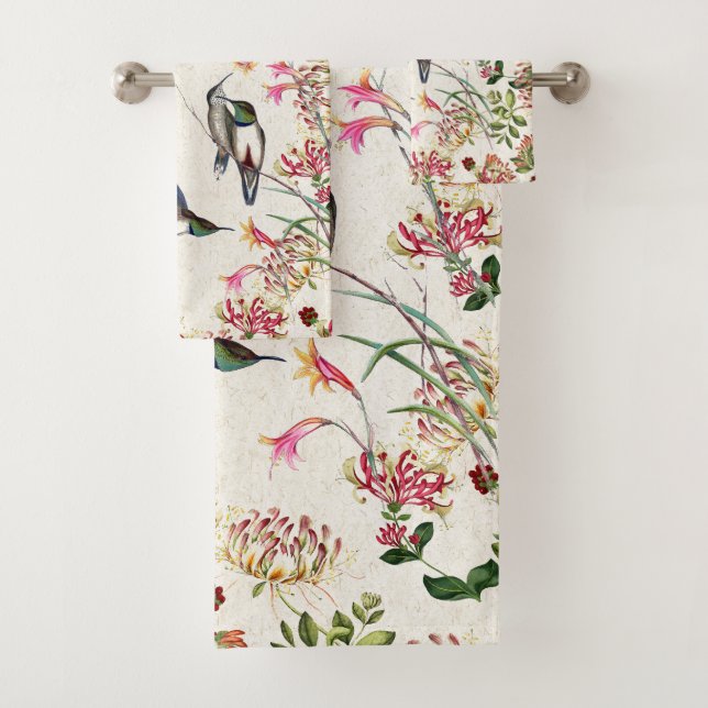 Kolibri-Vogel-Geißblatt-Blumen-Bad-Tuch-Set Badhandtuch Set (Insitu)