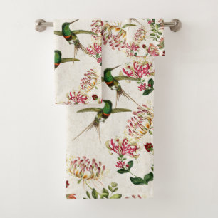 Kolibri-Vogel-Geißblatt-Blumen-Bad-Tuch-Set Badhandtuch Set