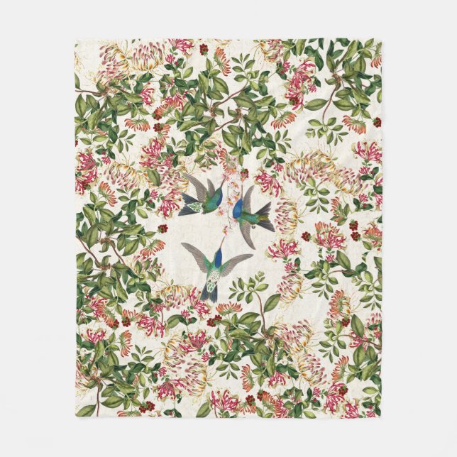 Kolibri-Vogel-Geißblatt-Blumen-Fleece-Decke Fleecedecke (Vorderseite)