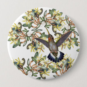 Kolibri-Vogel-gelber Orchideen-Blumen-Knopf Button