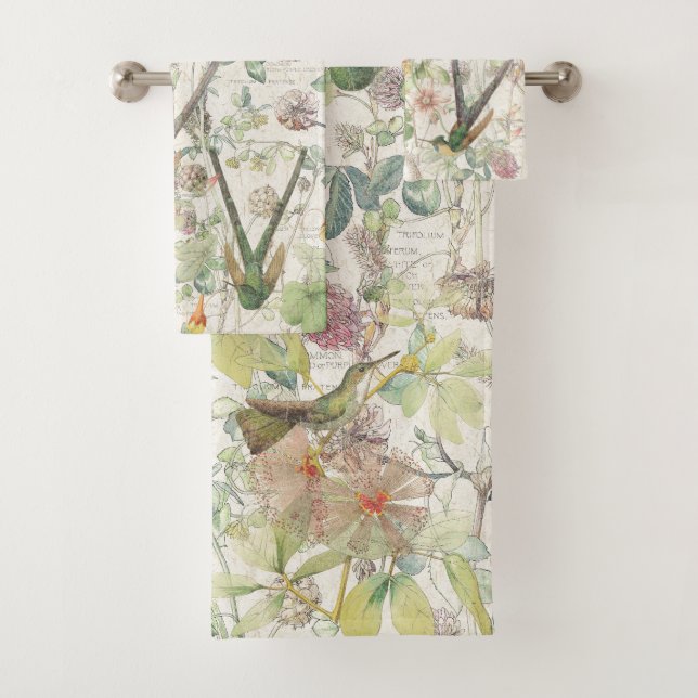 Kolibri-Vogel-Klee-Wildblume-Bad-Tuch-Set Badhandtuch Set (Insitu)