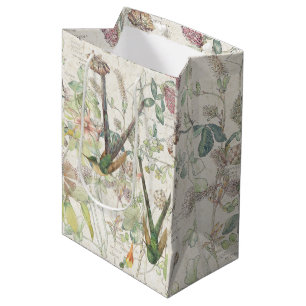 Kolibri-Vogel-Klee-Wildblume-Collage Mittlere Geschenktüte