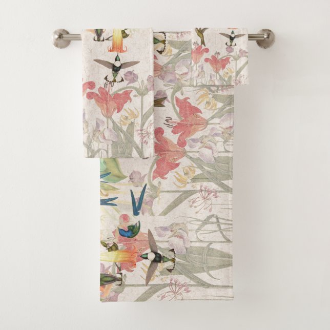 Kolibri-Vogel-Lilien-Blumen-Bad-Tuch-Set Badhandtuch Set (Insitu)
