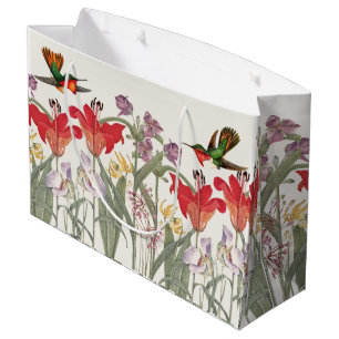 Kolibri-Vogel-Lilien-Blumen-Garten-Geschenk-Tasche Große Geschenktüte