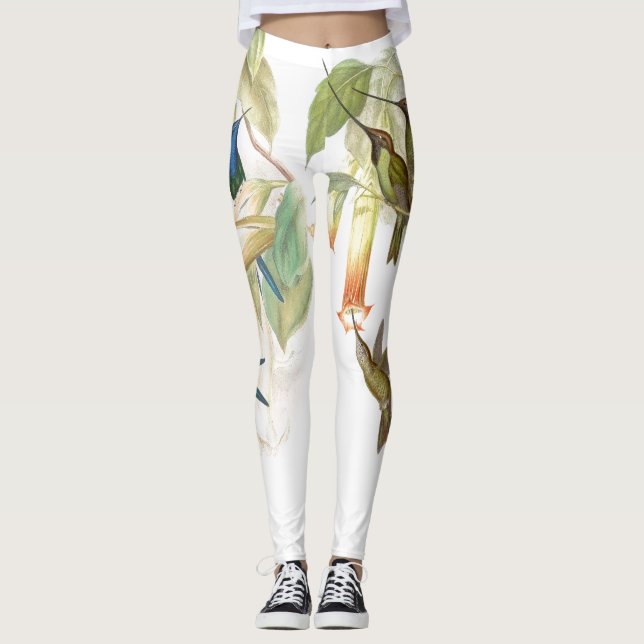 Kolibri-Vögel mit Blumen ganz über Druck-Leggings Leggings (Vorderseite)