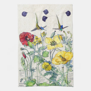 Kolibri-Vogel-Mohnblumen-Wildblumen-Küchen-Tuch Geschirrtuch