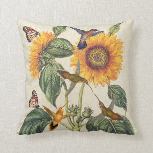 Kolibri-Vogel-Monarchfalter-Sonnenblumen Kissen