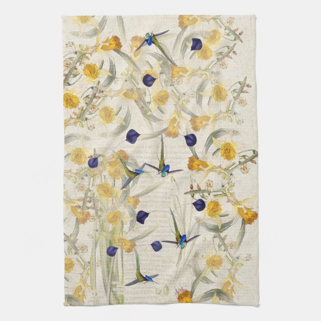 Kolibri-Vogel-Narzissen-Blumen-Küchen-Tuch Geschirrtuch (Vertikal)