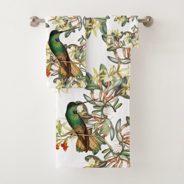 Kolibri-Vogel-Orchideen-Blumen-Bad-Tuch-Set Badhandtuch Set (Insitu)