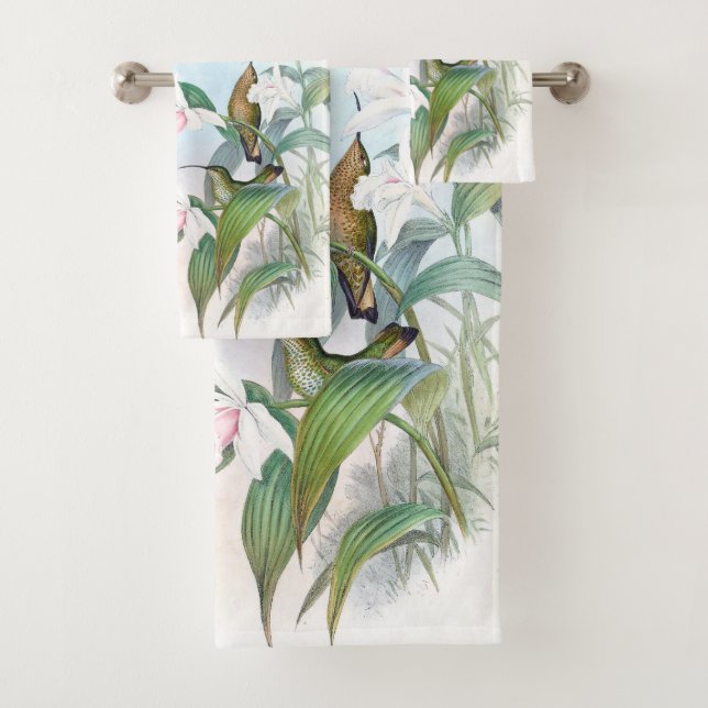 Kolibri-Vogel-Orchideen-Blumen-Bad-Tuch-Set Badhandtuch Set (Insitu)