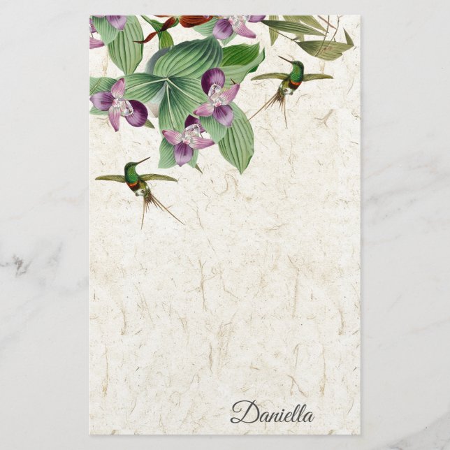 Kolibri-Vogel-Orchideen-Blumen-Briefpapier Briefpapier (Vorderseite)