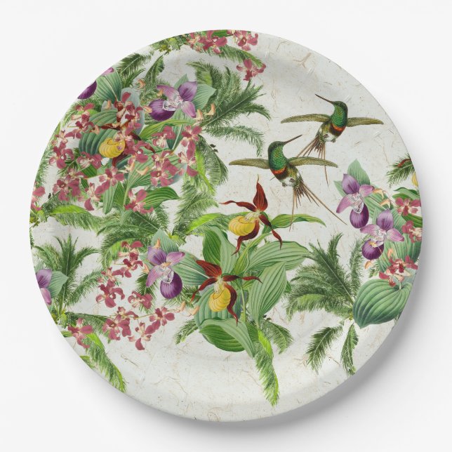 Kolibri-Vogel-Orchideen-Blumen-PapierParty-Platte Pappteller (Vorderseite)