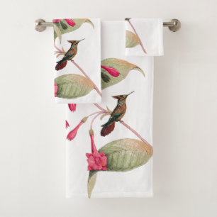 Kolibri-Vogel-rosa Blumen-Bad-Tuch-Set Badhandtuch Set