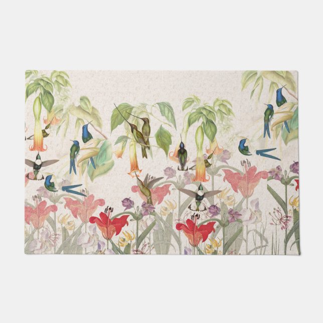 Kolibri-Vogel-rote Lilien-Blumen-Fußmatte Fußmatte (Vorderseite)