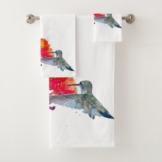 Kolibri-Vogel-rotes Blumen-Bad-Tuch-Set Badhandtuch Set (Insitu)