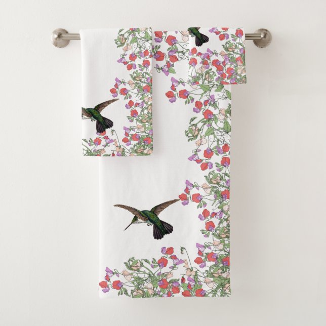 Kolibri-Vogel-süße Erbsen-Blumen-Bad-Tuch-Set Badhandtuch Set (Insitu)