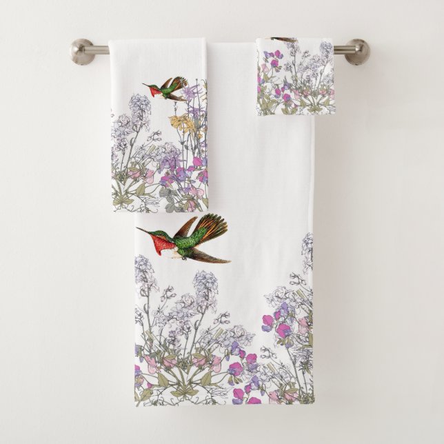 Kolibri-Vogel-süße Erbsen-Blumen-Bad-Tücher Badhandtuch Set (Insitu)