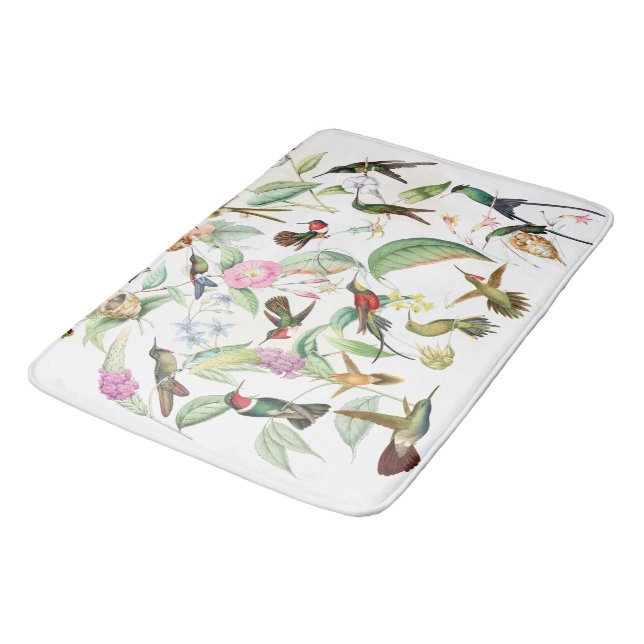Kolibri-Vogel-Tier-Blumen-Bad-Matte Badematte (Schrägansicht)